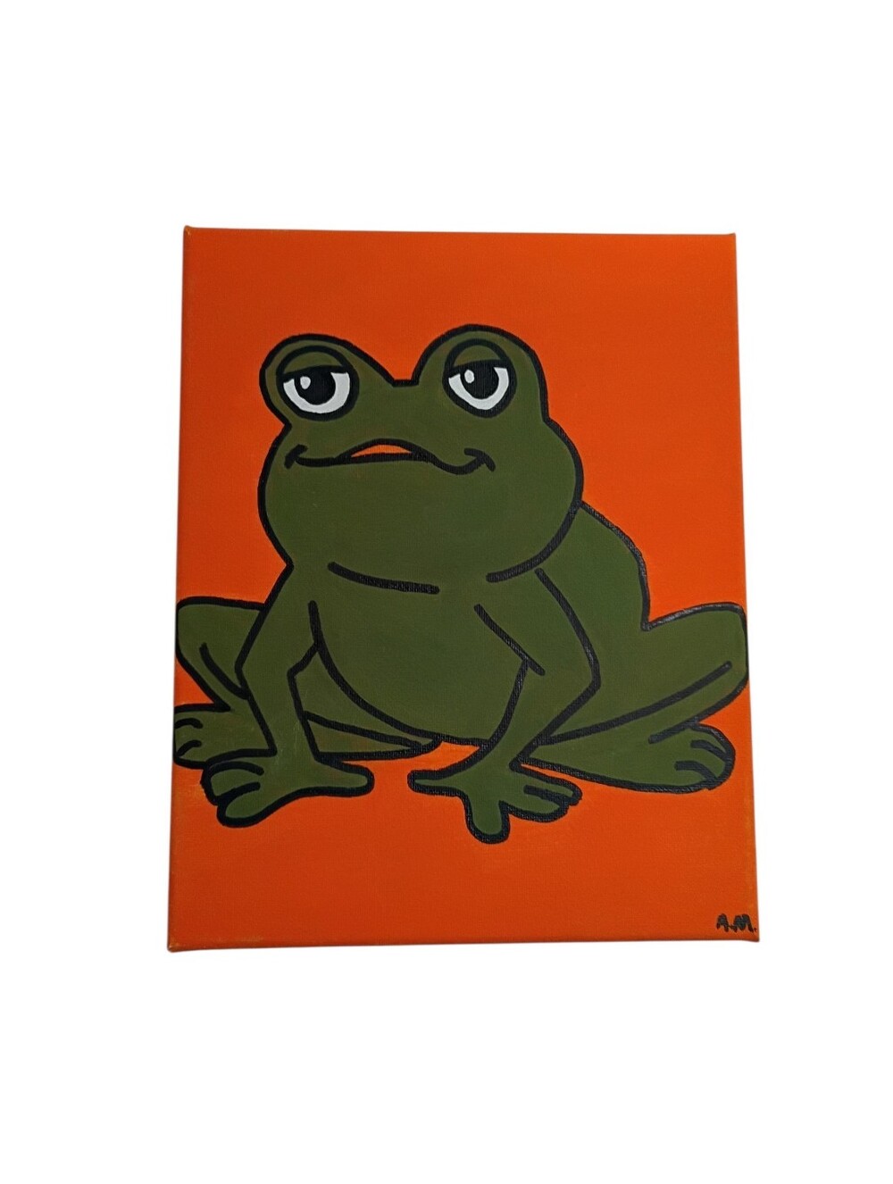 Painting Green Frog Pop Art Canvas - Orange Background Wall Art